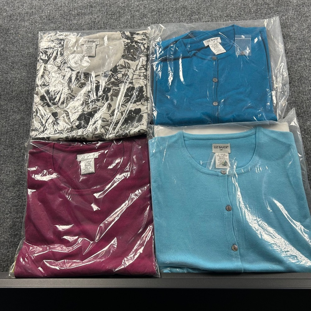 Lot of 4 Liz Baker XL Sweaters Cardigans Teal Blue Magenta Floral Cotton Blend